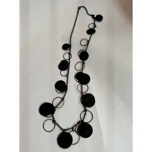 Black Chain Necklace Circular Dangling Discs Rings 1980 Disco 30 inch